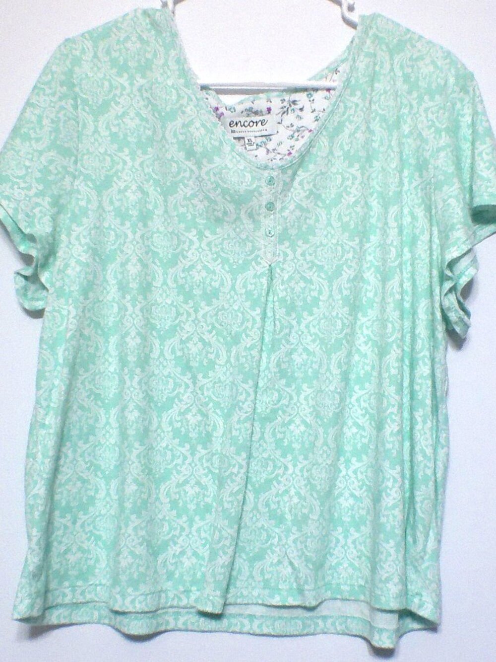 Encore Karen Neuburger Women’s XL Mint Green Short Sleeve Top Cotton Blend